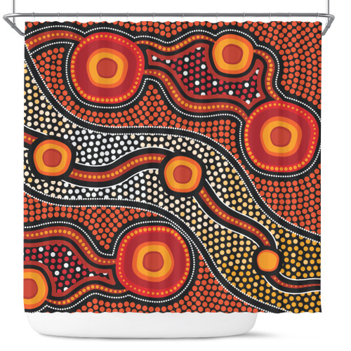 Australia Aboriginal Inspired Shower Curtain - Orange Aboiginal Inspired Dot Painting Style Australia Aboriginal Inspired Shower Curtain - Orange Aboiginal Inspired Dot Painting Style
