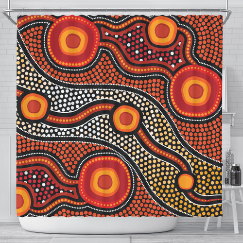 Australia Aboriginal Inspired Shower Curtain - Orange Aboiginal Inspired Dot Painting Style Australia Aboriginal Inspired Shower Curtain - Orange Aboiginal Inspired Dot Painting Style