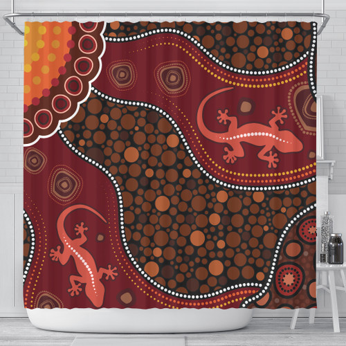 Australia Aboriginal Inspired Shower Curtain - Lizard Aboriginal Inspired Dot Painting Style