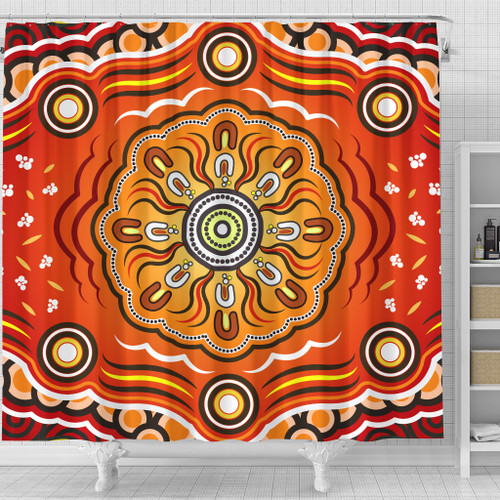 Australia Aboriginal Inspired Shower Curtain - The Sun Indigenous Aboiginal Inspired Dot Painting Style