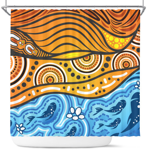 Australia Aboriginal Inspired Shower Curtain - Nature Aboiginal Inspired Dot Painting Style Australia Aboriginal Inspired Shower Curtain - Nature Aboiginal Inspired Dot Painting Style