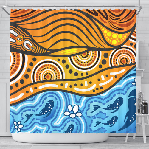 Australia Aboriginal Inspired Shower Curtain - Nature Aboiginal Inspired Dot Painting Style Australia Aboriginal Inspired Shower Curtain - Nature Aboiginal Inspired Dot Painting Style