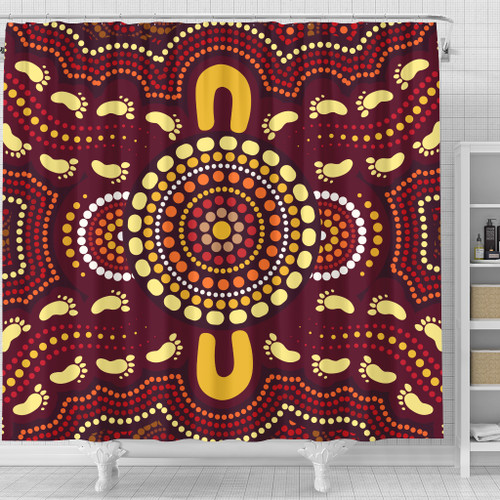 Australia Aboriginal Inspired Shower Curtain - Foots Print Aboiginal Inspired Dot Painting Style