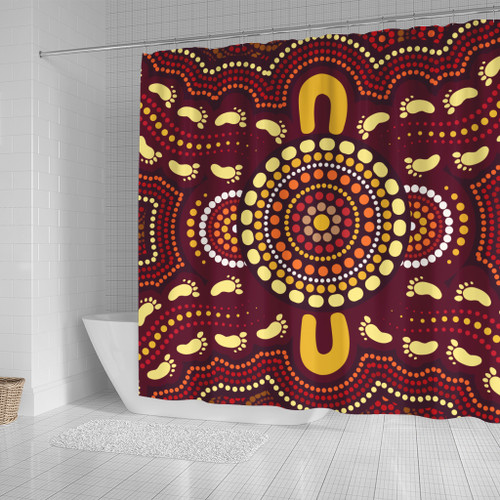 Australia Aboriginal Inspired Shower Curtain - Foots Print Aboiginal Inspired Dot Painting Style Australia Aboriginal Inspired Shower Curtain - Foots Print Aboiginal Inspired Dot Painting Style