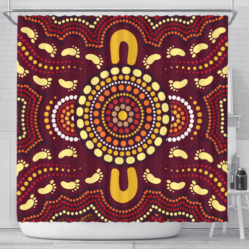 Australia Aboriginal Inspired Shower Curtain - Foots Print Aboiginal Inspired Dot Painting Style Australia Aboriginal Inspired Shower Curtain - Foots Print Aboiginal Inspired Dot Painting Style