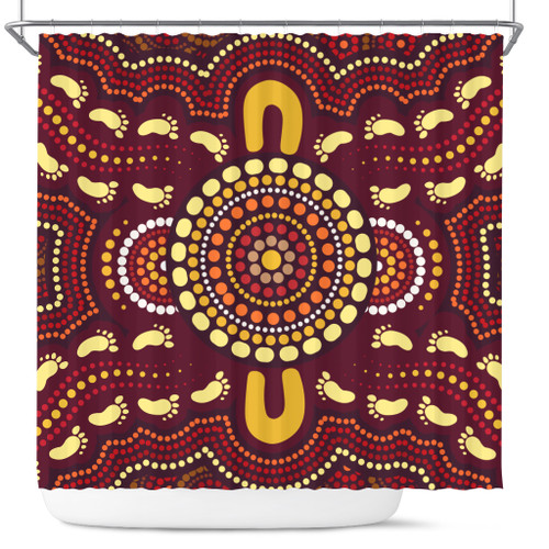 Australia Aboriginal Inspired Shower Curtain - Foots Print Aboiginal Inspired Dot Painting Style Australia Aboriginal Inspired Shower Curtain - Foots Print Aboiginal Inspired Dot Painting Style