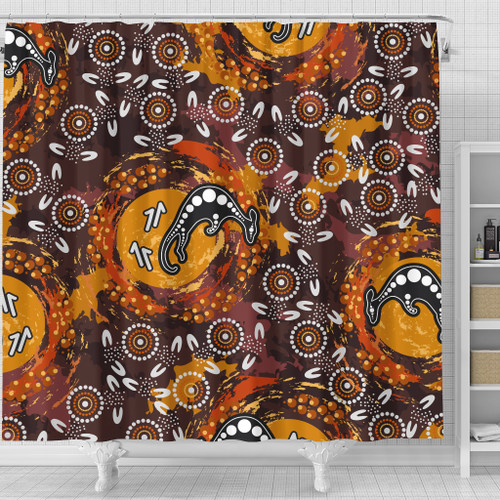 Australia Aboriginal Inspired Shower Curtain - Kangaroo Aboiginal Inspired Dot Painting Style