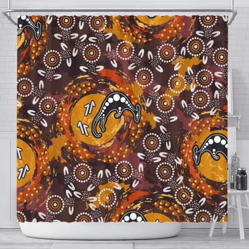 Australia Aboriginal Inspired Shower Curtain - Kangaroo Aboiginal Inspired Dot Painting Style Australia Aboriginal Inspired Shower Curtain - Kangaroo Aboiginal Inspired Dot Painting Style