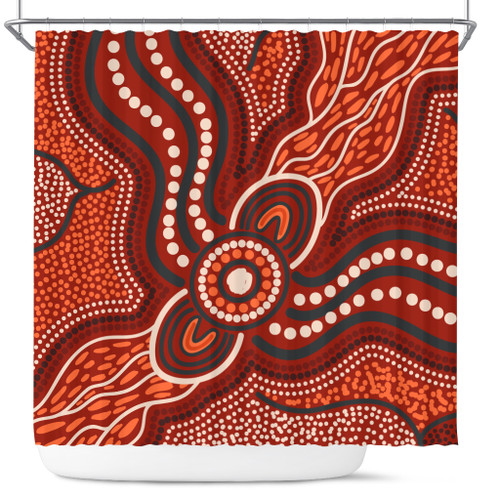 Australia Aboriginal Inspired Shower Curtain - River Aboiginal Inspired Dot Painting Style Australia Aboriginal Inspired Shower Curtain - River Aboiginal Inspired Dot Painting Style