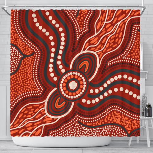 Australia Aboriginal Inspired Shower Curtain - River Aboiginal Inspired Dot Painting Style Australia Aboriginal Inspired Shower Curtain - River Aboiginal Inspired Dot Painting Style
