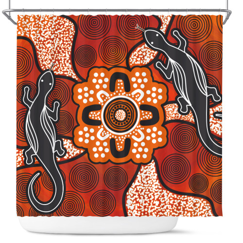 Australia Aboriginal Inspired Shower Curtain - Lizard Art Aboriginal Inspired Dot Painting Style Australia Aboriginal Inspired Shower Curtain - Lizard Art Aboriginal Inspired Dot Painting Style