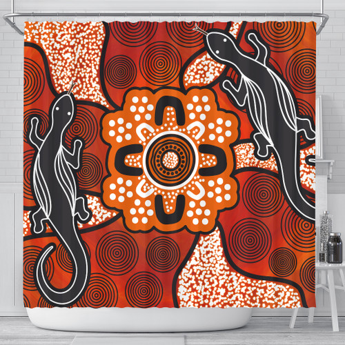 Australia Aboriginal Inspired Shower Curtain - Lizard Art Aboriginal Inspired Dot Painting Style Australia Aboriginal Inspired Shower Curtain - Lizard Art Aboriginal Inspired Dot Painting Style