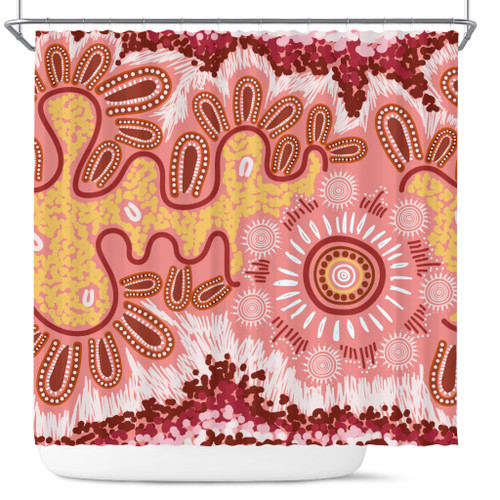 Australia Aboriginal Inspired Shower Curtain - Aboriginal Inspired Pattern Dot Painting Style