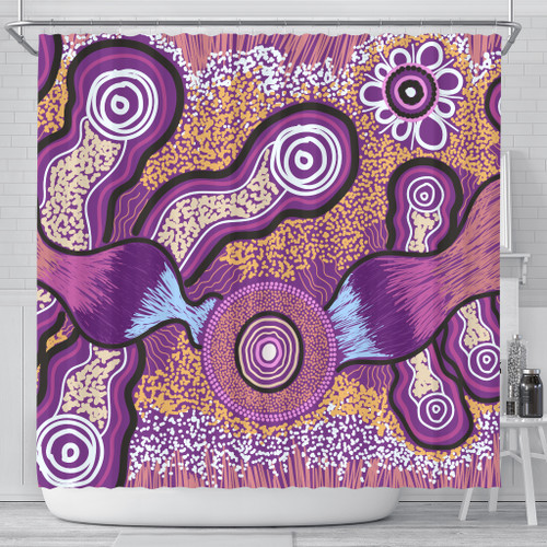 Australia Aboriginal Inspired Shower Curtain - Indigenous Art Aboriginal Inspired Dot Painting Style Australia Aboriginal Inspired Shower Curtain - Indigenous Art Aboriginal Inspired Dot Painting Style
