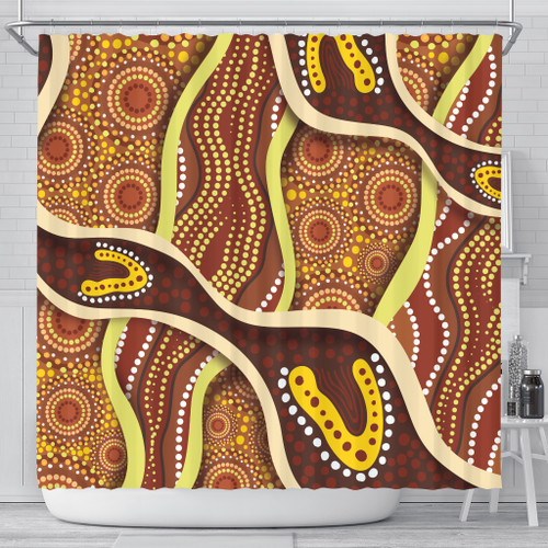 Australia Aboriginal Inspired Shower Curtain - Indigenous Art Aboriginal Inspired Dot Painting Style 5