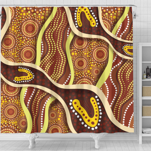 Australia Aboriginal Inspired Shower Curtain - Indigenous Art Aboriginal Inspired Dot Painting Style 5