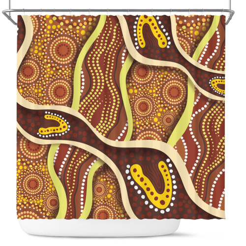Australia Aboriginal Inspired Shower Curtain - Indigenous Art Aboriginal Inspired Dot Painting Style 5
