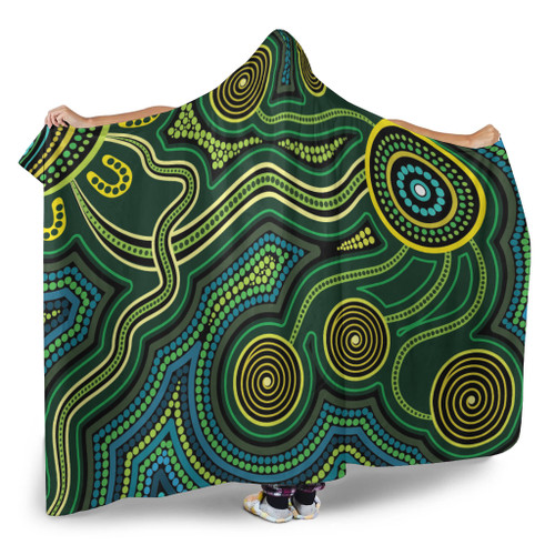 Australia Aboriginal Inspired Hooded Blanket - Green Circle Aboiginal Inspired Dot Painting Style Australia Aboriginal Inspired Hooded Blanket - Green Circle Aboiginal Inspired Dot Painting Style