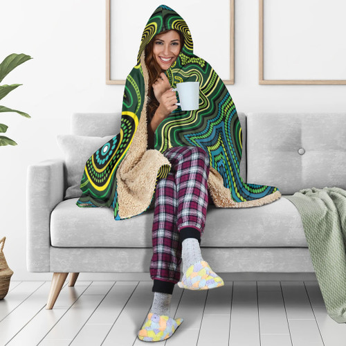 Australia Aboriginal Inspired Hooded Blanket - Green Circle Aboiginal Inspired Dot Painting Style Australia Aboriginal Inspired Hooded Blanket - Green Circle Aboiginal Inspired Dot Painting Style