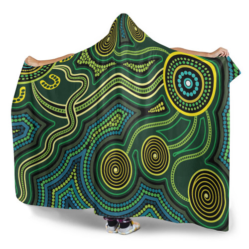 Australia Aboriginal Inspired Hooded Blanket - Green Circle Aboiginal Inspired Dot Painting Style Australia Aboriginal Inspired Hooded Blanket - Green Circle Aboiginal Inspired Dot Painting Style