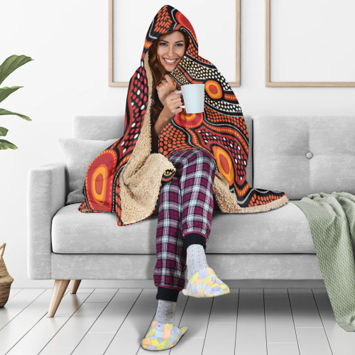 Australia Aboriginal Inspired Hooded Blanket - Orange Aboiginal Inspired Dot Painting Style Australia Aboriginal Inspired Hooded Blanket - Orange Aboiginal Inspired Dot Painting Style