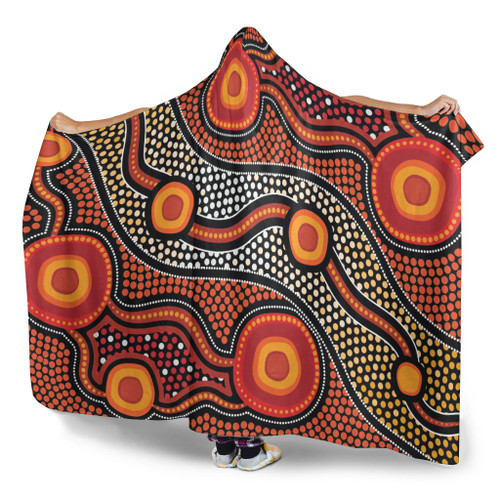 Australia Aboriginal Inspired Hooded Blanket - Orange Aboiginal Inspired Dot Painting Style Australia Aboriginal Inspired Hooded Blanket - Orange Aboiginal Inspired Dot Painting Style
