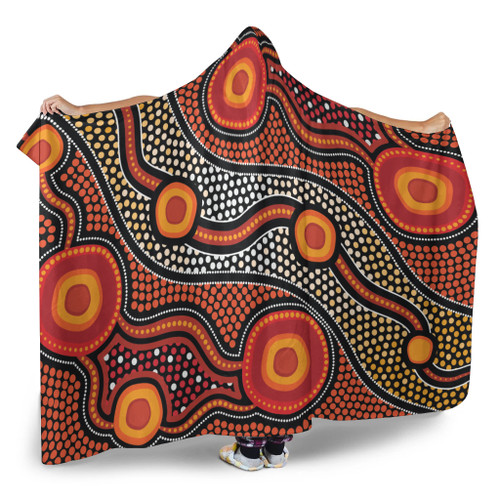 Australia Aboriginal Inspired Hooded Blanket - Orange Aboiginal Inspired Dot Painting Style Australia Aboriginal Inspired Hooded Blanket - Orange Aboiginal Inspired Dot Painting Style
