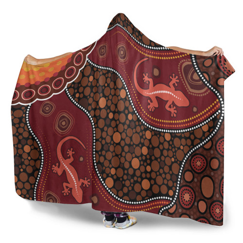 Australia Aboriginal Inspired Hooded Blanket - Lizard Aboriginal Inspired Dot Painting Style Australia Aboriginal Inspired Hooded Blanket - Lizard Aboriginal Inspired Dot Painting Style