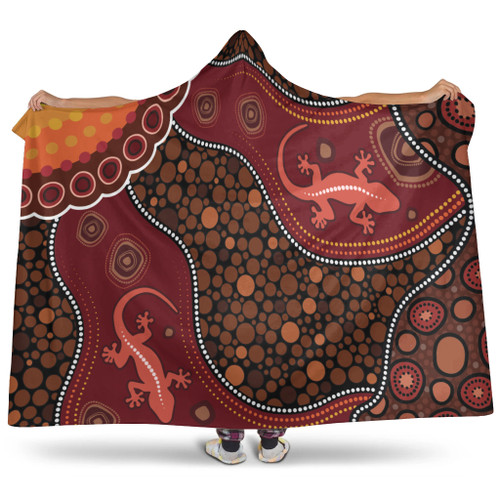 Australia Aboriginal Inspired Hooded Blanket - Lizard Aboiginal Inspired Dot Painting Style