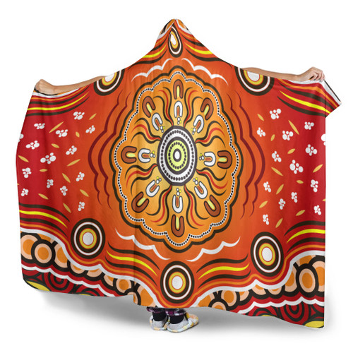Australia Aboriginal Inspired Hooded Blanket - The Sun Indigenous Aboiginal Inspired Dot Painting Style Australia Aboriginal Inspired Hooded Blanket - The Sun Indigenous Aboiginal Inspired Dot Painting Style