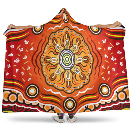 Australia Aboriginal Inspired Hooded Blanket - The Sun Indigenous Aboiginal Inspired Dot Painting Style