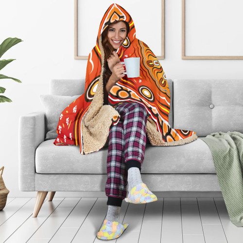 Australia Aboriginal Inspired Hooded Blanket - The Sun Indigenous Aboiginal Inspired Dot Painting Style Australia Aboriginal Inspired Hooded Blanket - The Sun Indigenous Aboiginal Inspired Dot Painting Style