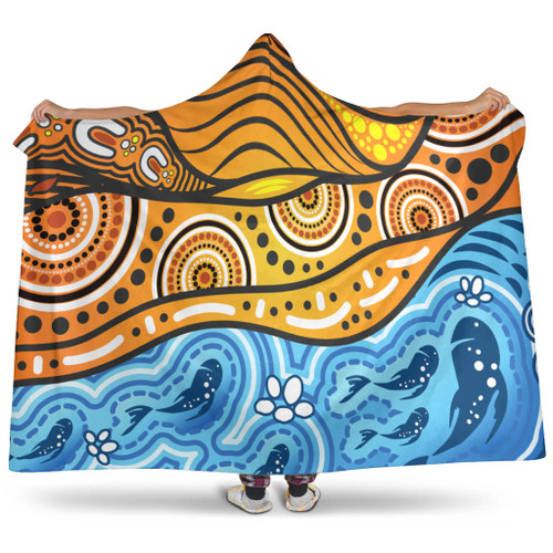 Australia Aboriginal Inspired Hooded Blanket - Nature Aboiginal Inspired Dot Painting Style