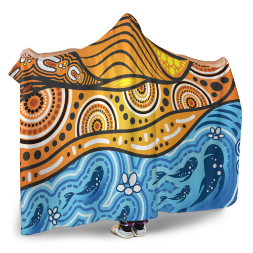 Australia Aboriginal Inspired Hooded Blanket - Nature Aboiginal Inspired Dot Painting Style Australia Aboriginal Inspired Hooded Blanket - Nature Aboiginal Inspired Dot Painting Style