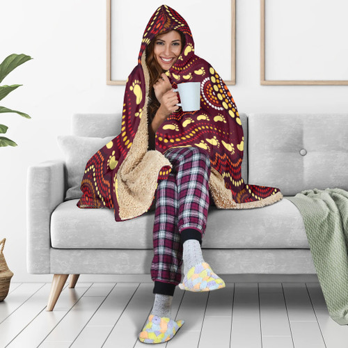 Australia Aboriginal Inspired Hooded Blanket - Foots Print Aboiginal Inspired Dot Painting Style Australia Aboriginal Inspired Hooded Blanket - Foots Print Aboiginal Inspired Dot Painting Style