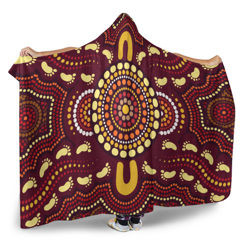 Australia Aboriginal Inspired Hooded Blanket - Foots Print Aboiginal Inspired Dot Painting Style Australia Aboriginal Inspired Hooded Blanket - Foots Print Aboiginal Inspired Dot Painting Style