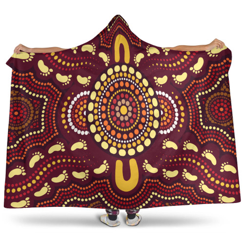 Australia Aboriginal Inspired Hooded Blanket - Foots Print Aboiginal Inspired Dot Painting Style