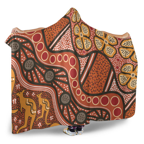 Australia Aboriginal Inspired Hooded Blanket -  Aboiginal Inspired Dot Painting Style Australia Aboriginal Inspired Hooded Blanket -  Aboiginal Inspired Dot Painting Style