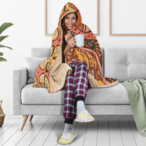 Australia Aboriginal Inspired Hooded Blanket -  Aboiginal Inspired Dot Painting Style Australia Aboriginal Inspired Hooded Blanket -  Aboiginal Inspired Dot Painting Style