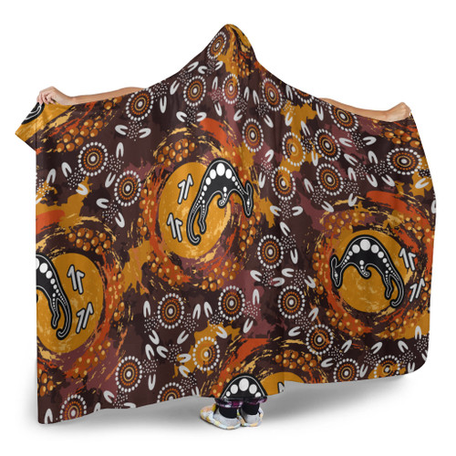 Australia Aboriginal Inspired Hooded Blanket - Kangaroo Aboiginal Inspired Dot Painting Style Australia Aboriginal Inspired Hooded Blanket - Kangaroo Aboiginal Inspired Dot Painting Style