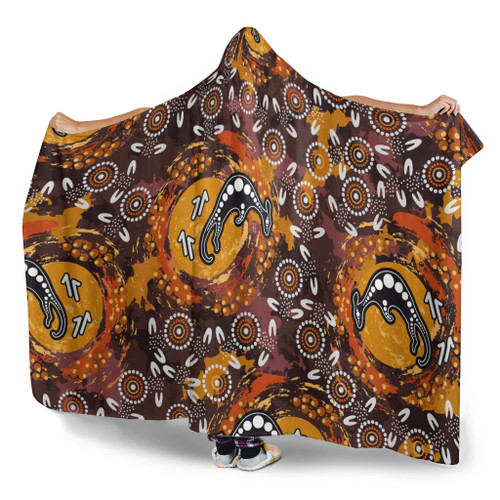 Australia Aboriginal Inspired Hooded Blanket - Kangaroo Aboiginal Inspired Dot Painting Style Australia Aboriginal Inspired Hooded Blanket - Kangaroo Aboiginal Inspired Dot Painting Style