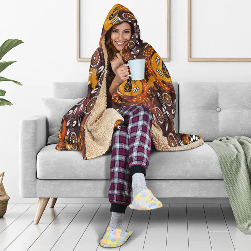 Australia Aboriginal Inspired Hooded Blanket - Kangaroo Aboiginal Inspired Dot Painting Style Australia Aboriginal Inspired Hooded Blanket - Kangaroo Aboiginal Inspired Dot Painting Style