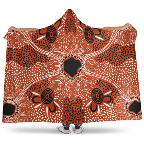 Australia Aboriginal Inspired Hooded Blanket - Indigenous Map Aboiginal Inspired Dot Painting Style