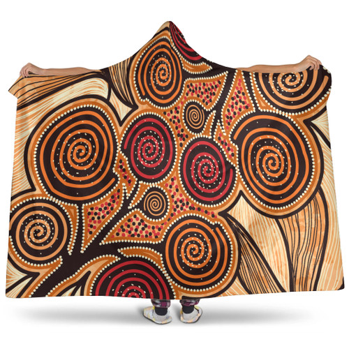 Australia Aboriginal Inspired Hooded Blanket - Indigenous Tree Aboiginal Inspired Dot Painting Style