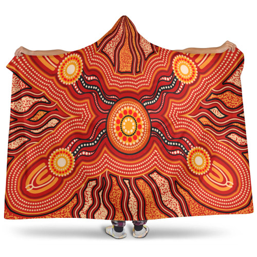 Australia Aboriginal Inspired Hooded Blanket - Indigenous Connection Aboiginal Inspired Dot Painting Style
