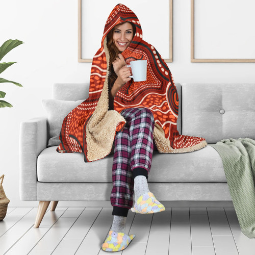 Australia Aboriginal Inspired Hooded Blanket - River Aboiginal Inspired Dot Painting Style Australia Aboriginal Inspired Hooded Blanket - River Aboiginal Inspired Dot Painting Style