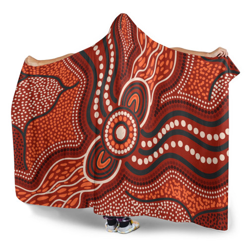 Australia Aboriginal Inspired Hooded Blanket - River Aboiginal Inspired Dot Painting Style Australia Aboriginal Inspired Hooded Blanket - River Aboiginal Inspired Dot Painting Style