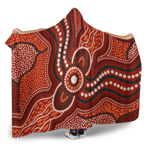Australia Aboriginal Inspired Hooded Blanket - River Aboiginal Inspired Dot Painting Style Australia Aboriginal Inspired Hooded Blanket - River Aboiginal Inspired Dot Painting Style