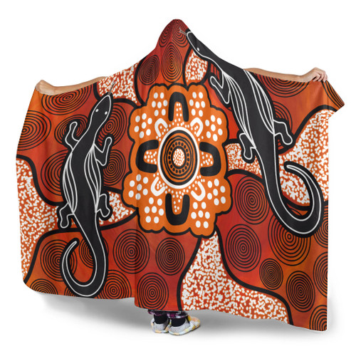 Australia Aboriginal Inspired Hooded Blanket - Lizard Art Aboriginal Inspired Dot Painting Style Australia Aboriginal Inspired Hooded Blanket - Lizard Art Aboriginal Inspired Dot Painting Style