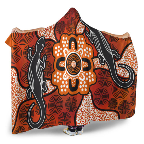 Australia Aboriginal Inspired Hooded Blanket - Lizard Art Aboriginal Inspired Dot Painting Style Australia Aboriginal Inspired Hooded Blanket - Lizard Art Aboriginal Inspired Dot Painting Style